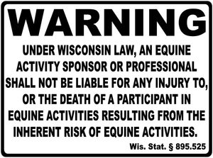 Warning Wisconsin Equine Law Sign