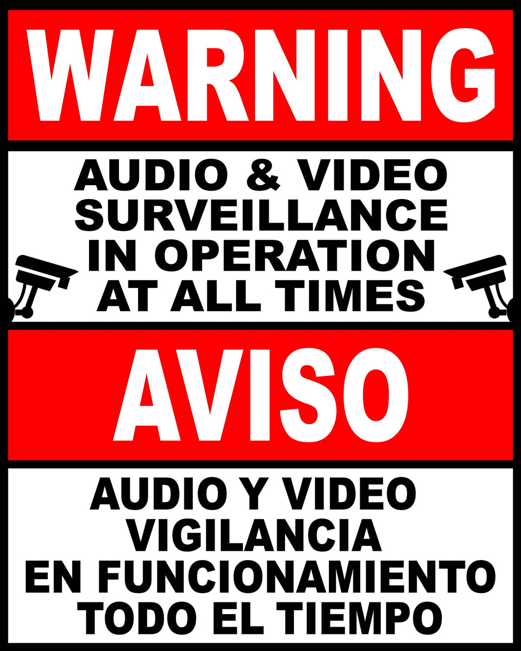 Bilingual Audio & Video Surveillance in Use at All Times Decal. English & Spanish - Signs & Decals by SalaGraphics