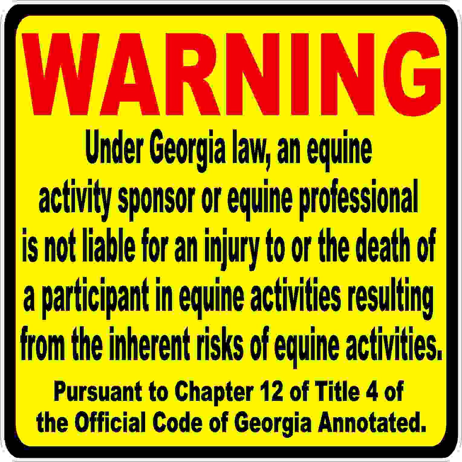 Georgia Equine Liability Law Decal
