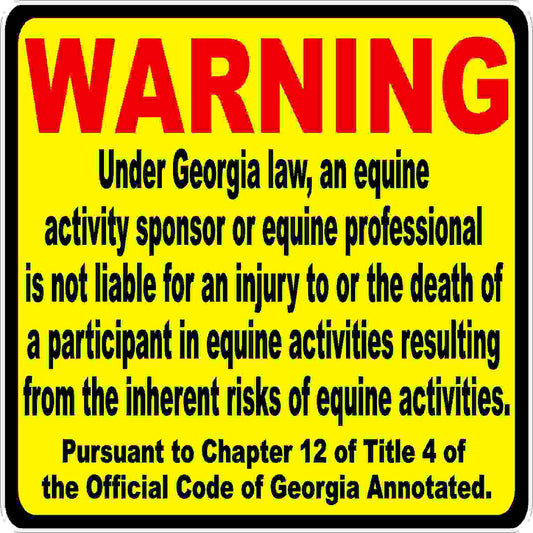 Georgia Equine Liability Law Decal