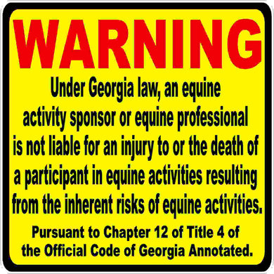 Georgia Equine Liability Law Decal